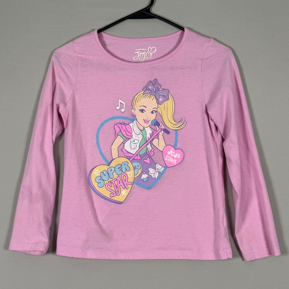 JoJo Siwa Girls XL Pink Long Sleeve Super Star Graphic Shirt Glitter Nickelodeon